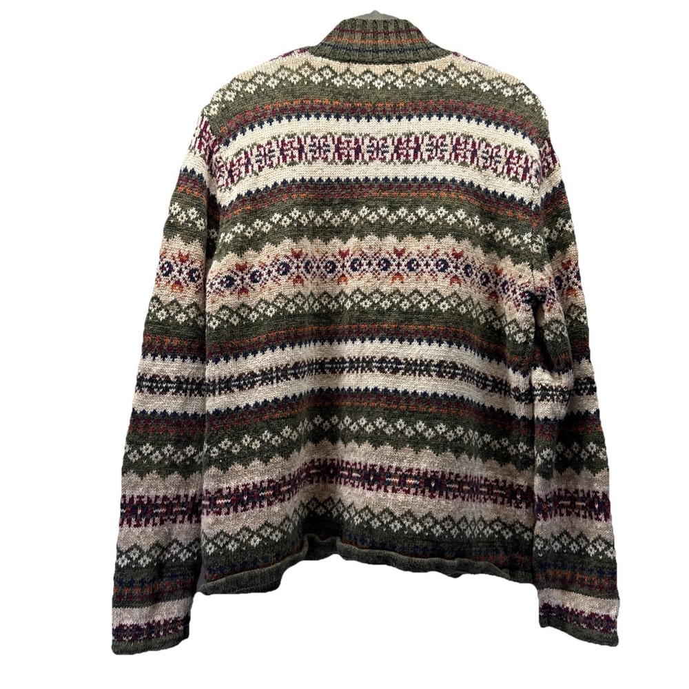 Vtg Tiara Int Women Cardigan Sweater Sz Med Green White Fair Isle Full Zip Thick - Picture 2 of 9